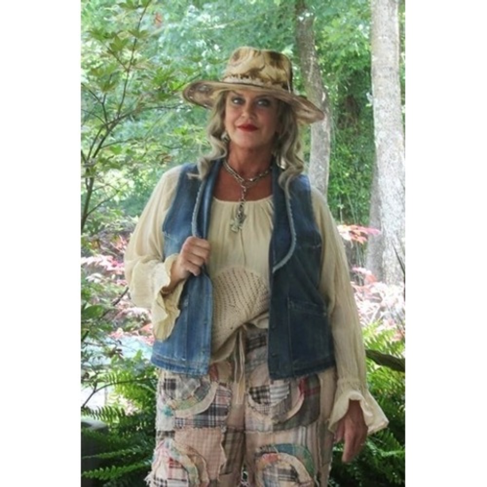 Jaded Gypsy Denim Vest Medium Wash Shawl Collar Distressed Boho Sleeveless Top